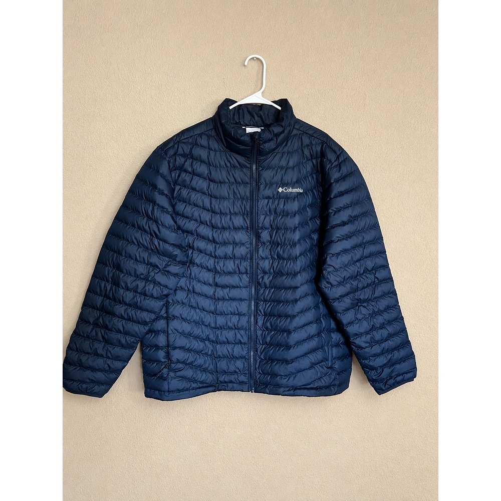 Columbia 650 Down Jacket Mens X-Large Blue Lightweight Puffer Zip Outdoor